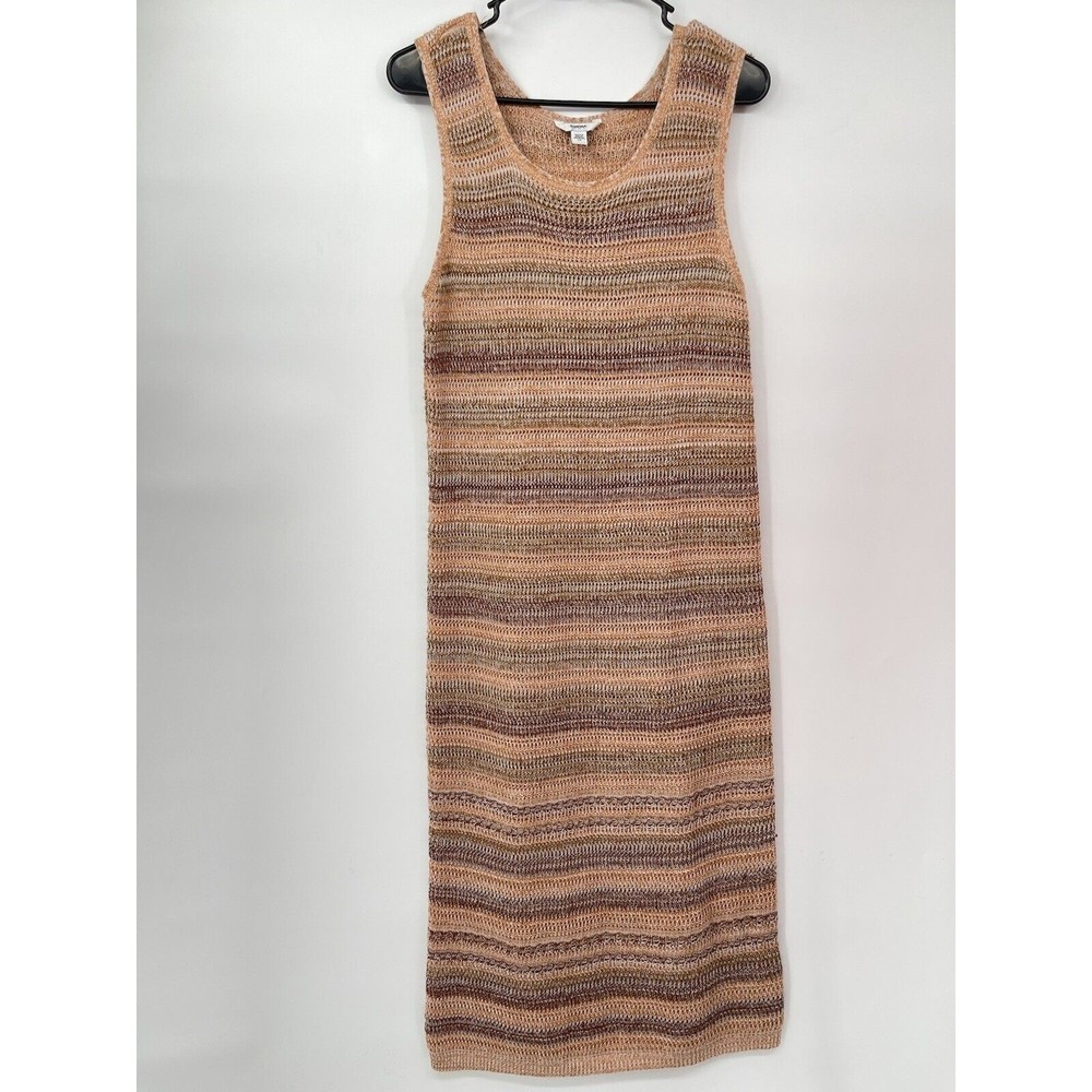 Sonoma Medium Knit Midi Dress Womens Orange Brown Striped Sleeveless Scoop Neck